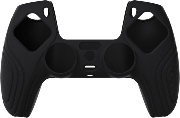 eXtremeRate PlayVital Samurai Edition Black Anti-Slip Controller Silicone Skin for ps5, Ergonomic Soft Rubber Protective Case for ps5 Controller with Black Thumb Stick Caps - Image 2