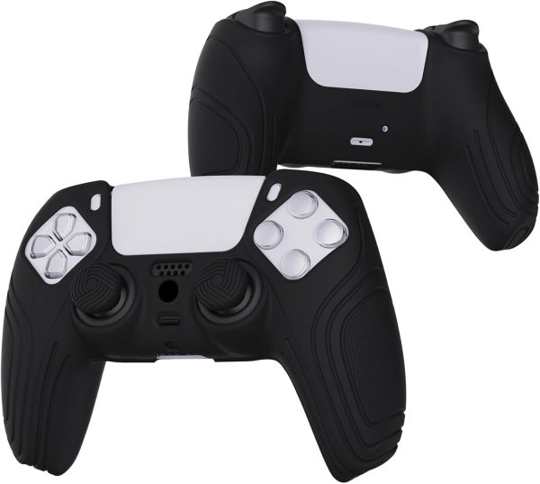eXtremeRate PlayVital Samurai Edition Black Anti-Slip Controller Silicone Skin for ps5, Ergonomic Soft Rubber Protective Case for ps5 Controller with Black Thumb Stick Caps - Image 6