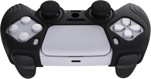 eXtremeRate PlayVital Samurai Edition Black Anti-Slip Controller Silicone Skin for ps5, Ergonomic Soft Rubber Protective Case for ps5 Controller with Black Thumb Stick Caps - Image 7