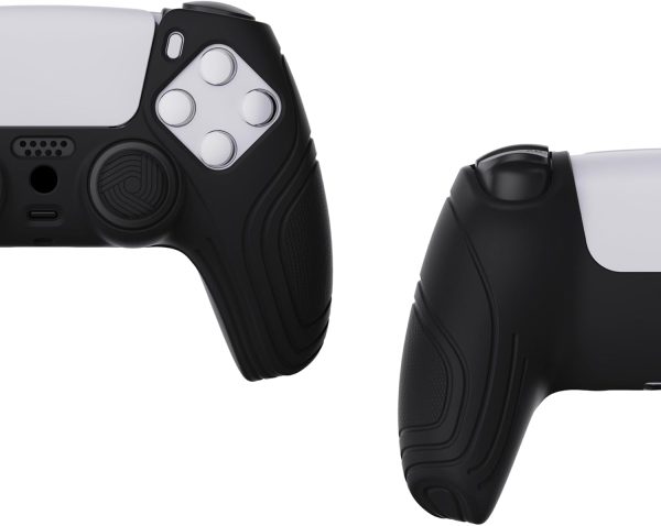 eXtremeRate PlayVital Samurai Edition Black Anti-Slip Controller Silicone Skin for ps5, Ergonomic Soft Rubber Protective Case for ps5 Controller with Black Thumb Stick Caps - Image 8
