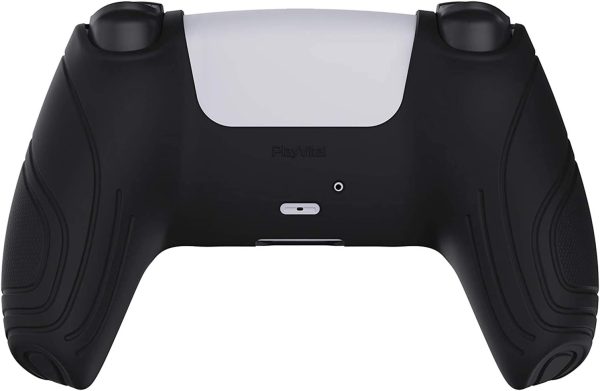 eXtremeRate PlayVital Samurai Edition Black Anti-Slip Controller Silicone Skin for ps5, Ergonomic Soft Rubber Protective Case for ps5 Controller with Black Thumb Stick Caps - Image 9
