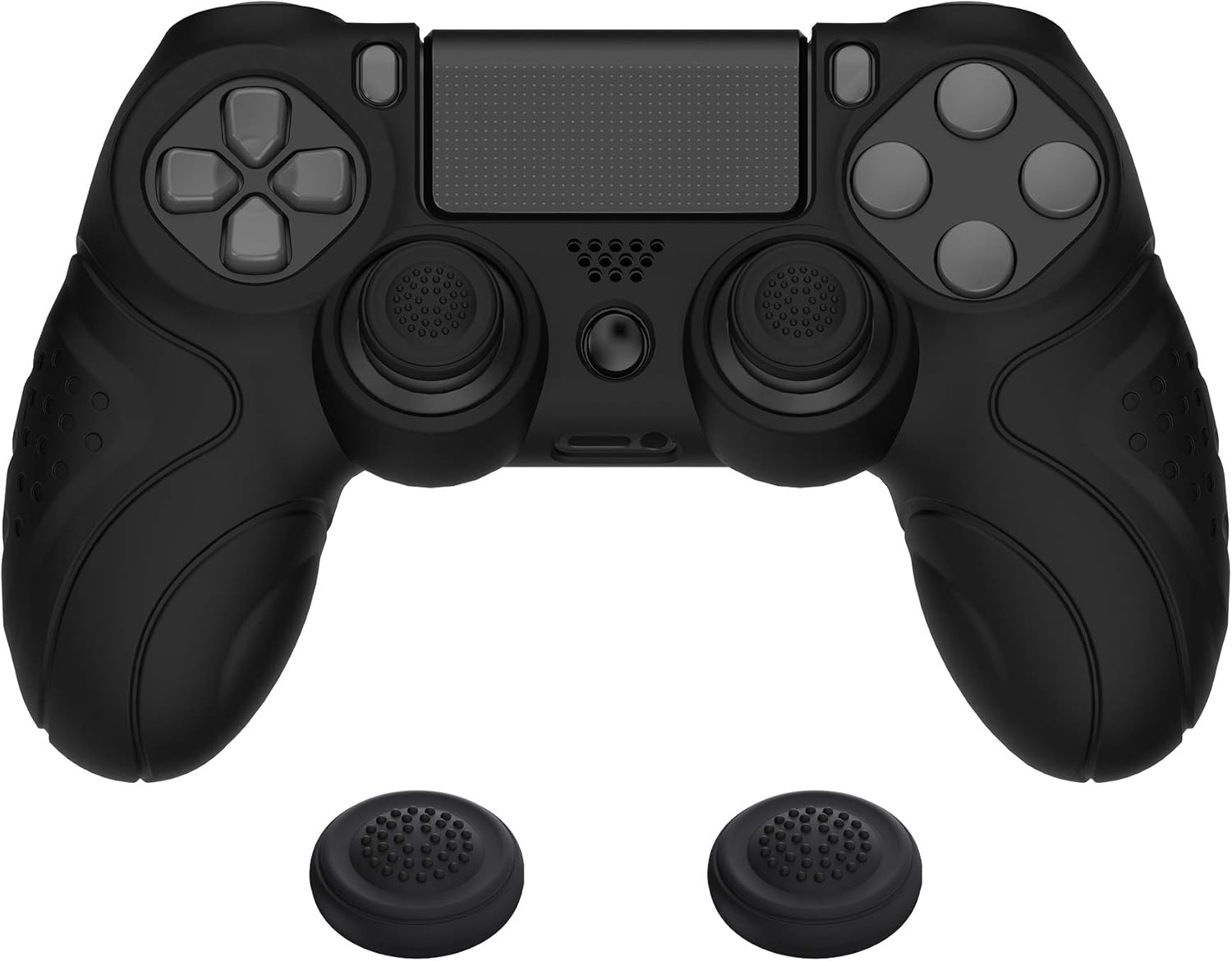 PlayVital Guardian Edition Black Ergonomic Soft Anti-Slip Controller Silicone Case Cover for ps4, Rubber Protector Skin with Joystick Caps for ps4 Slim for ps4 Pro Controller