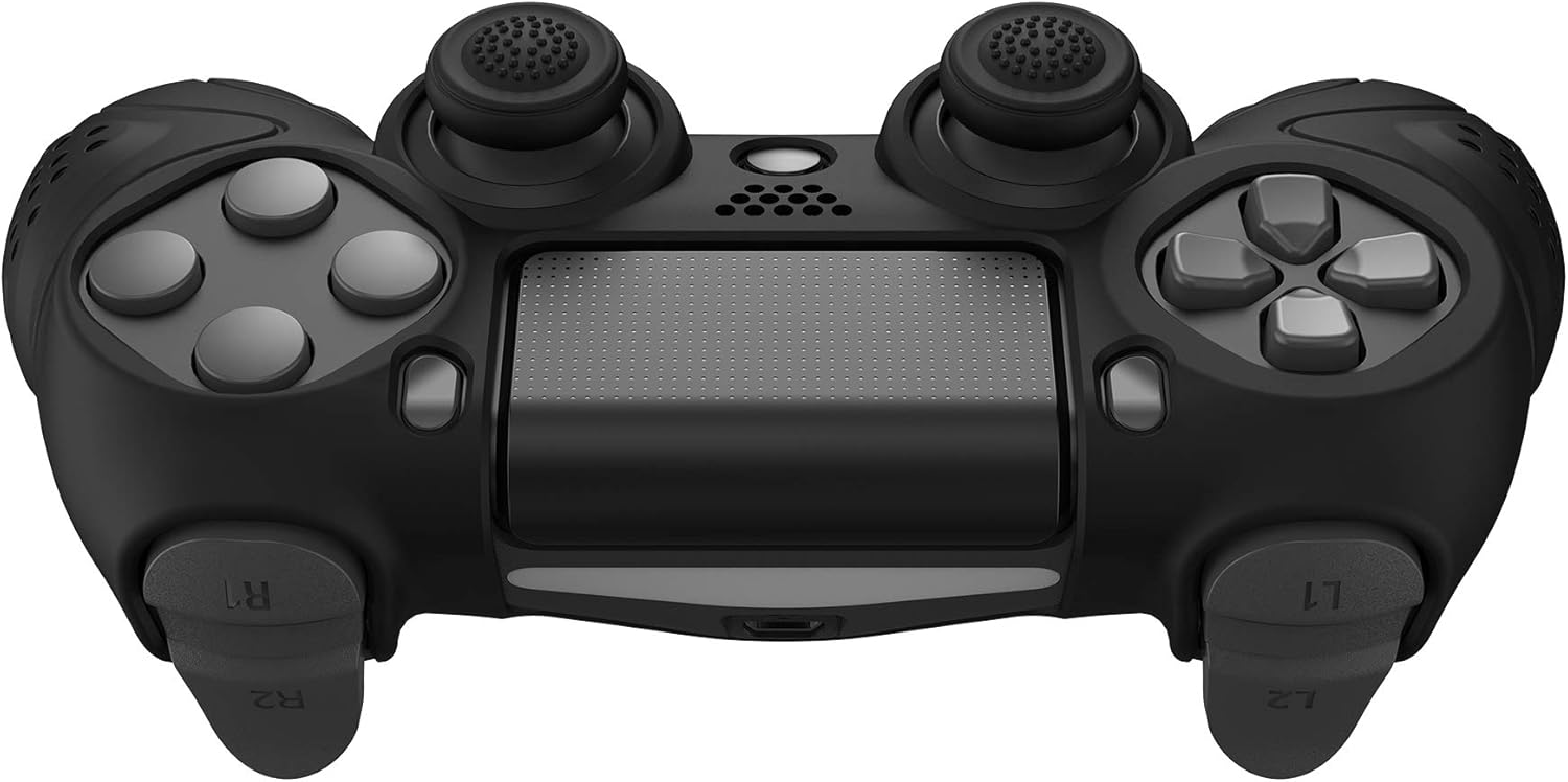 PlayVital Guardian Edition Black Ergonomic Soft Anti-Slip Controller Silicone Case Cover for ps4, Rubber Protector Skin with Joystick Caps for ps4 Slim for ps4 Pro Controller - Image 6