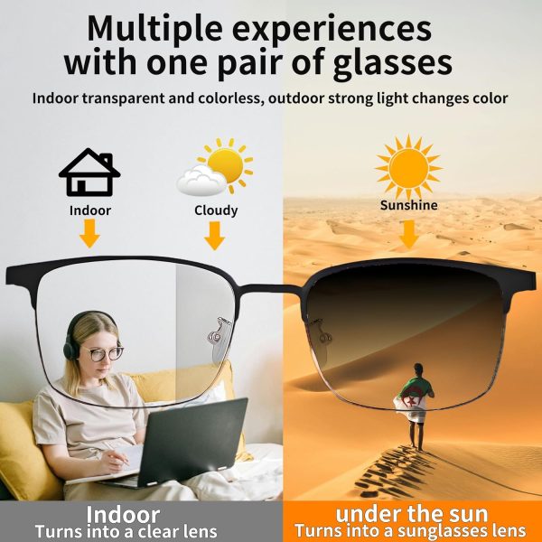 Smart Bluetooth Glasses for Women Men with Speaker Physical Color-Change Anti-Blue Light Polarized Built-in Microphone for Android iOS (Silver Frame) - Image 3