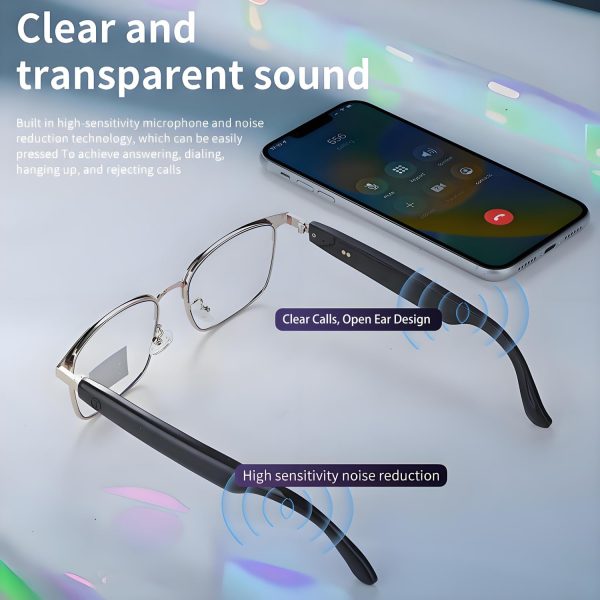 Smart Bluetooth Glasses for Women Men with Speaker Physical Color-Change Anti-Blue Light Polarized Built-in Microphone for Android iOS (Silver Frame) - Image 4