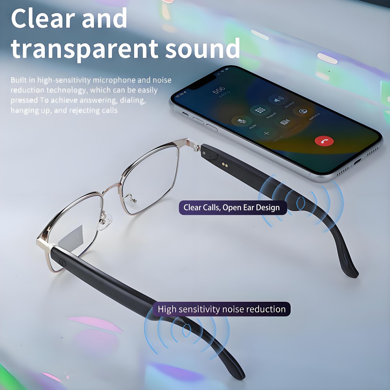 Smart Bluetooth Glasses for Women Men with Speaker Physical Color-Change Anti-Blue Light Polarized Built-in Microphone for Android iOS (Silver Frame) - Image 4